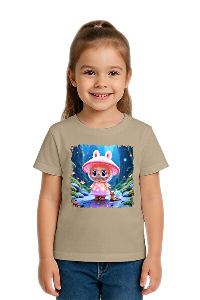 SEDİRLİ تي شيرت لابوبو مطبوع للأطفال للجنسين، قماش قطني ممشط قطن قطعة