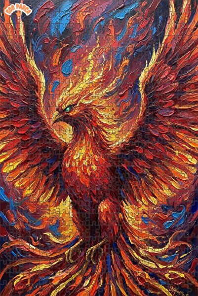 Esranın Dünyası Red Phoenix Oil Painting Look Double Layer Framed Wooden Puzz...