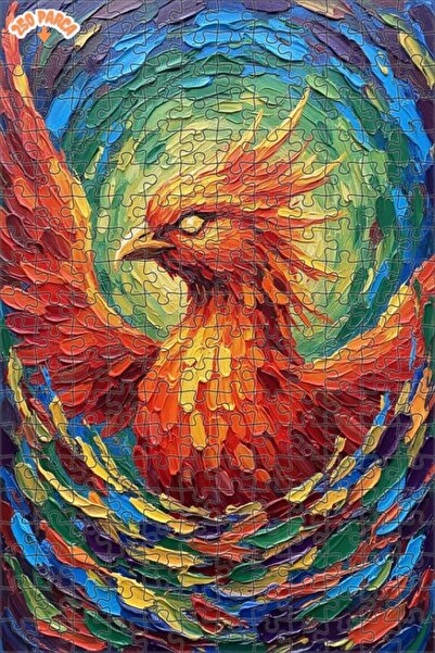 Esranın Dünyası Flaming Phoenix Oil Painting Look Double Layer Framed Wooden ...