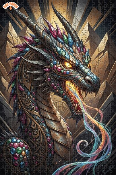 Esranın Dünyası Majestic Jewel Dragon Oil Painting Look Double Layer Framed W...
