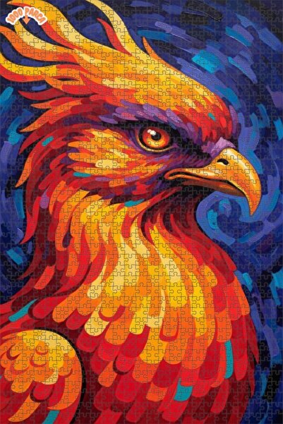 Esranın Dünyası Flame Winged Phoenix Oil Painting Look Double Layer Framed Wo...