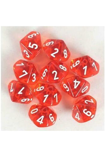Chessex Διαφανές Πολυεδρικό Σετ Δεκάεδρων (d10) - Πορτοκαλί/λευκό