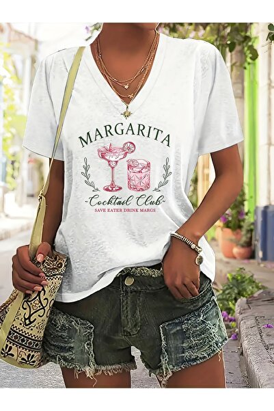 mercoledi Margarita cu imprimeu pentru femei, cu decolteu în V, mâneci, croia...