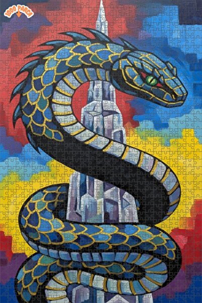 Esranın Dünyası Magical Snake and Crystal Tower Oil Painting Look Wooden Puzz...