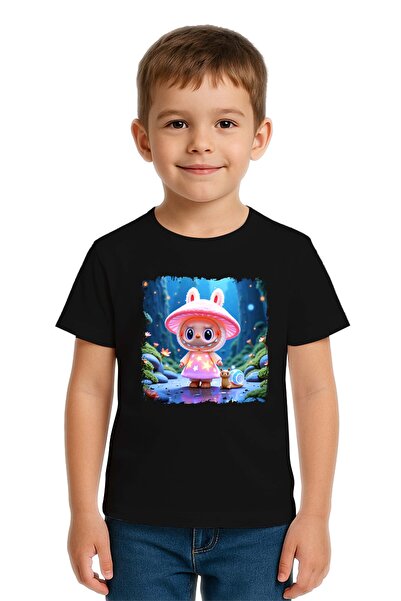 SEDİRLİ تي شيرت لابوبو مطبوع للأطفال للجنسين، قماش قطني ممشط قطن قطعة