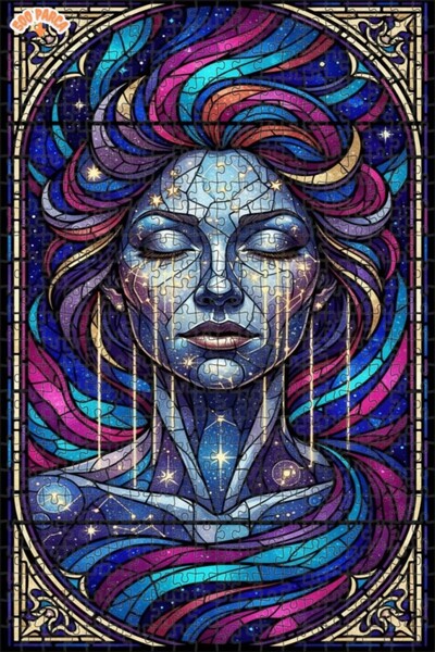 Esranın Dünyası Cosmic Woman Stained Glass Art Double-Layer Framed Wooden Puz...