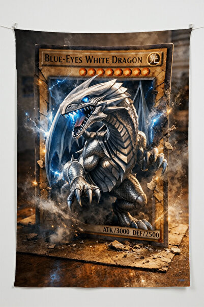 Charmbi Yu-Gi-Oh Blue-Eyes White Dragon – Large Size Tapestry Wall Rug Sq, Ga...