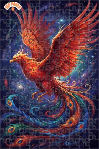 Esranın Dünyası Legendary Phoenix Oil Painting Look Double Layer Framed Woode...