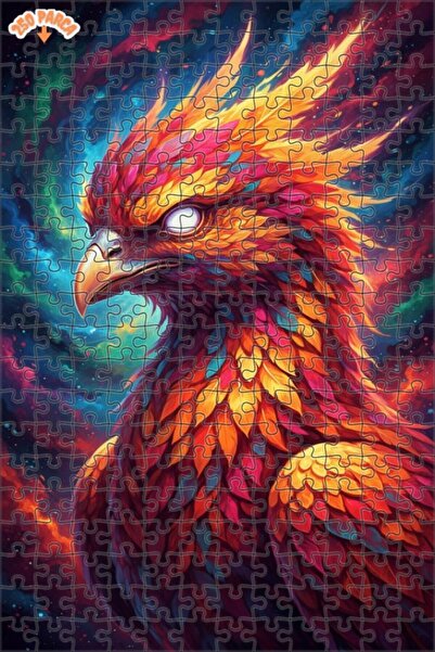 Esranın Dünyası Legendary Phoenix with Flame Wings Oil Painting Look Wooden P...