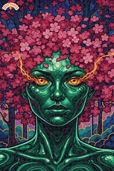 Esranın Dünyası Green Woman with Flower Hair Oil Painting Look Art Puzzle 100...