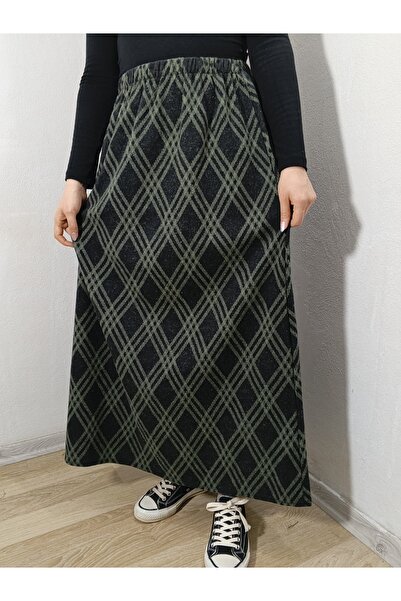 hoaryage Kışlık Beli Lastikli Desenli Penye Kumaş Maxi Boy Anne Etek, Namaz Etek