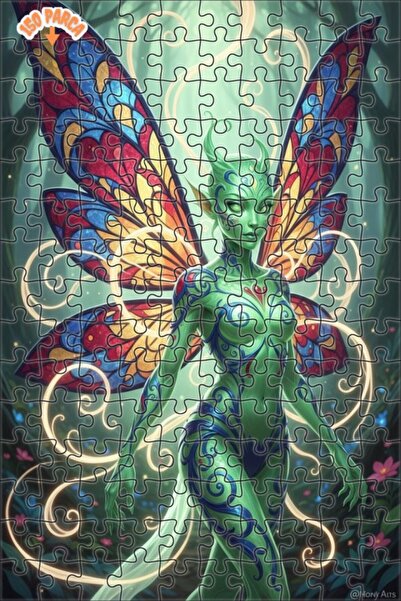 Esranın Dünyası Green Forest Fairy Oil Painting Look Double Layer Framed Wood...