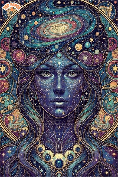 Esranın Dünyası Cosmic Woman Oil Painting Look Double Layer Framed Wooden Puz...