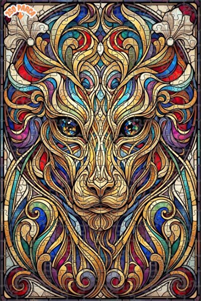 Esranın Dünyası Lion Stained Glass Art Looking Wood Puzzle with Double-Layer ...