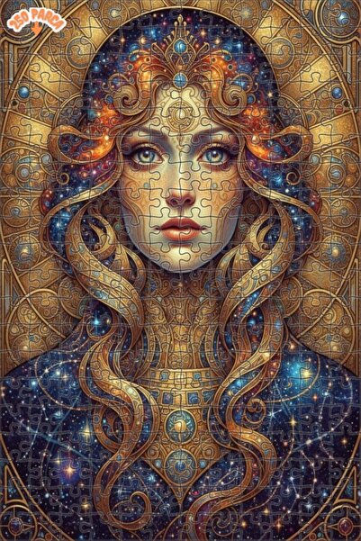 Esranın Dünyası Cosmic Woman Oil Painting Look Double Layer Framed Wooden Puz...