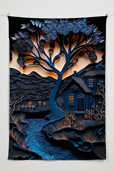 Charmbi Tapiserie de perete Cabana în pădure – Tapiserie de perete de dimensi...