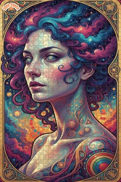 Esranın Dünyası Cosmic Woman Patterned Watercolor Look Wooden Puzzle 1000 Pie...