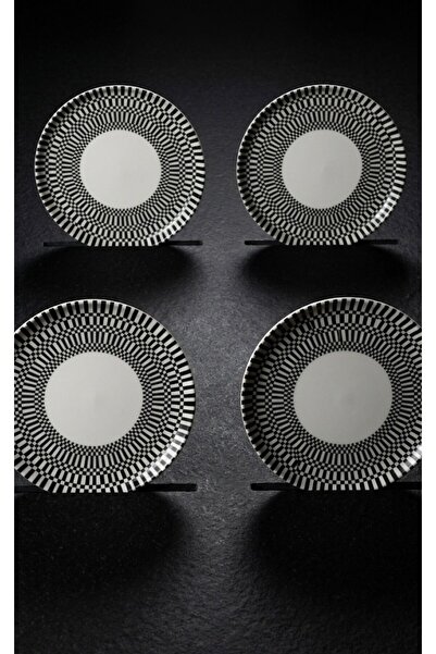 evinbizden Modern Porcelain İnci 4-Piece Cake Plate Set 19 cm Black and White