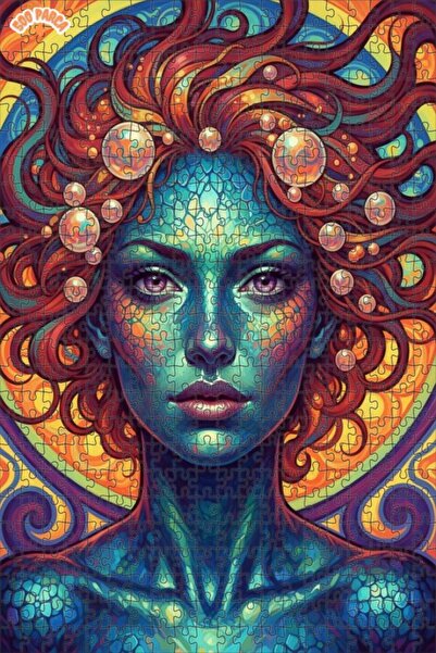 Esranın Dünyası لوحة فنية زيتية على شكل حورية البحر مزدوج الطبقات قطعة بازل خ...