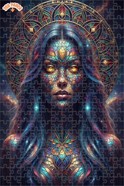 Esranın Dünyası Cosmic Woman Mandala Look Wooden Puzzle Double-Layer Framed W...