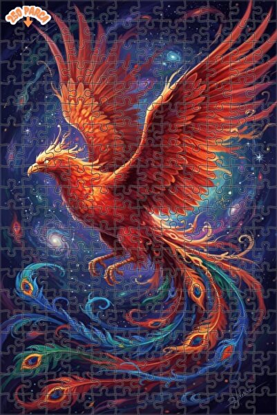 Esranın Dünyası Legendary Phoenix Oil Painting Look Double Layer Framed Woode...