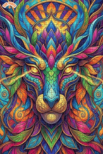Esranın Dünyası Colorful Spiritual Lion Oil Painting Lookalike Double-Layer F...