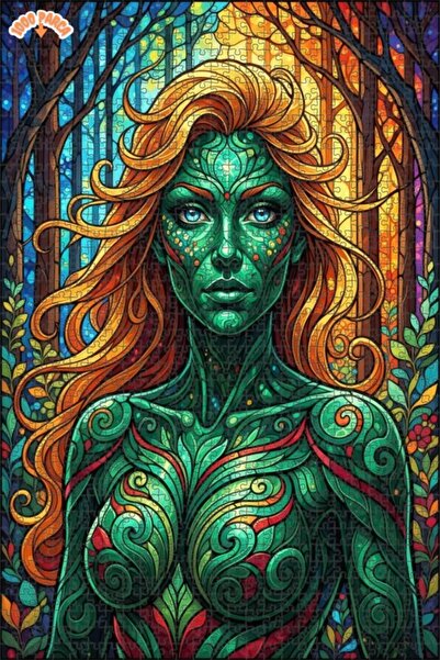 Esranın Dünyası Green Forest Fairy Oil Painting Look Double Layer Framed Wood...