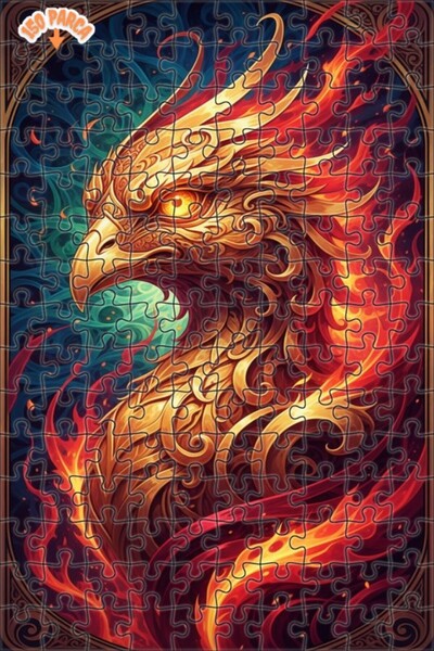 Esranın Dünyası Golden Flame Phoenix Art Double-Layer Framed Wooden Puzzle 15...