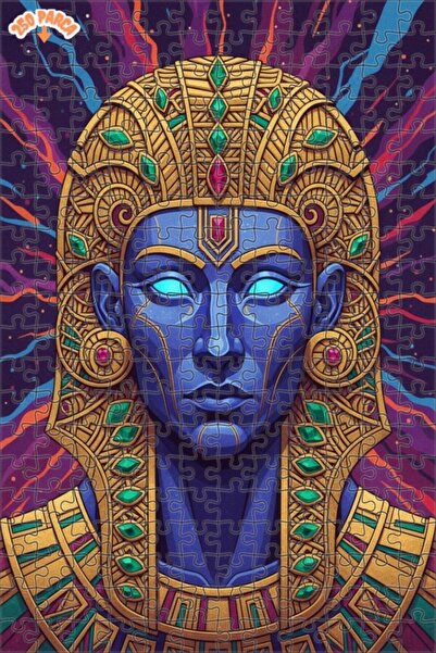 Esranın Dünyası Mysterious Egyptian God Oil Painting-Like Double-Layer Framed...