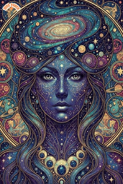 Esranın Dünyası Cosmic Woman Oil Painting Look Double Layer Framed Wooden Puz...