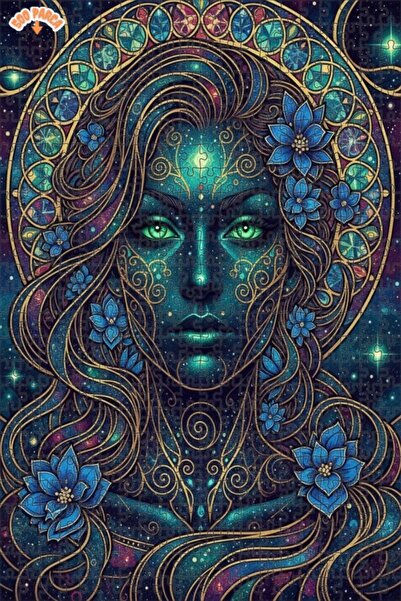 Esranın Dünyası Galactic Cosmic Woman Oil Painting Look Double Layer Framed W...