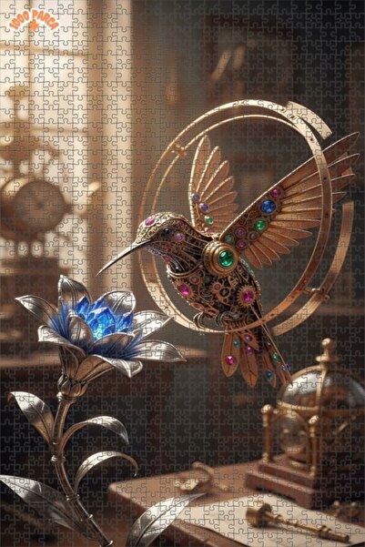 Esranın Dünyası Steampunk Mechanical Hummingbird and Crystal Flower Double-La...