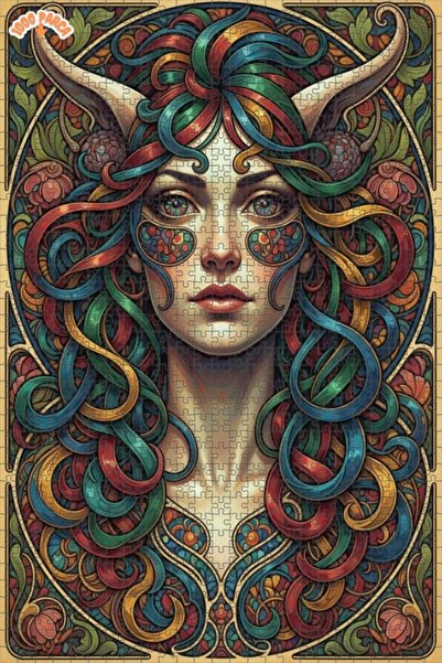 Esranın Dünyası Woman with Magical Hair Oil Painting Look Art Nouveau Wooden ...
