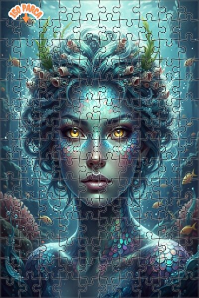 Esranın Dünyası Mermaid Tale Oil Painting Look Double Layer Framed Wooden Puz...