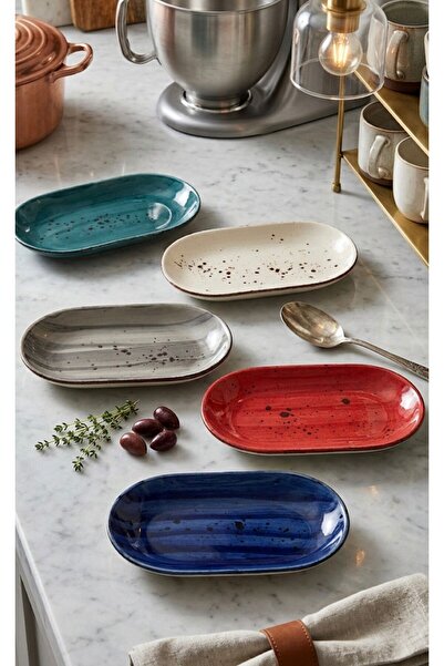 evinbizden 5 Renk 10 Adet Kayık Tabak Seti Seramik Servis Sunum Mezelik Kahva...