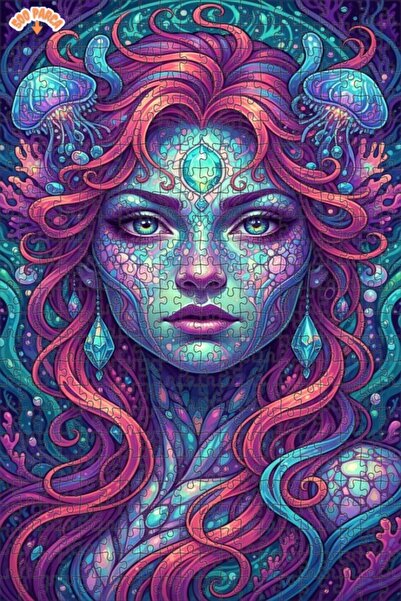 Esranın Dünyası Mermaid Portrait Oil Painting Look Modern Double-Layer Framed...