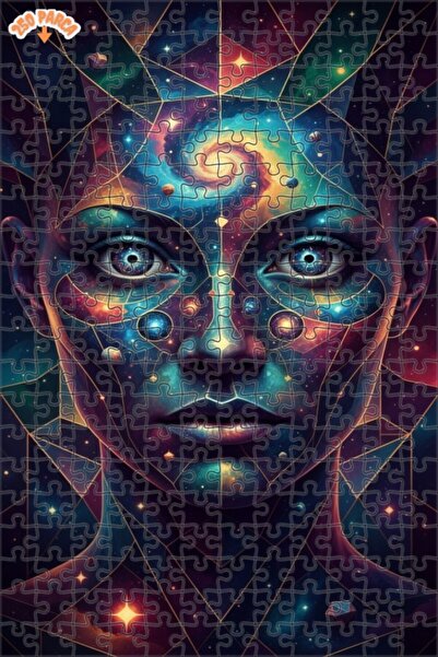 Esranın Dünyası Cosmic Face Geometric Art Double-Layer Framed Wooden Puzzle 2...