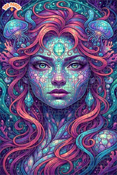 Esranın Dünyası Mermaid Portrait Oil Painting Look Modern Double-Layer Framed...