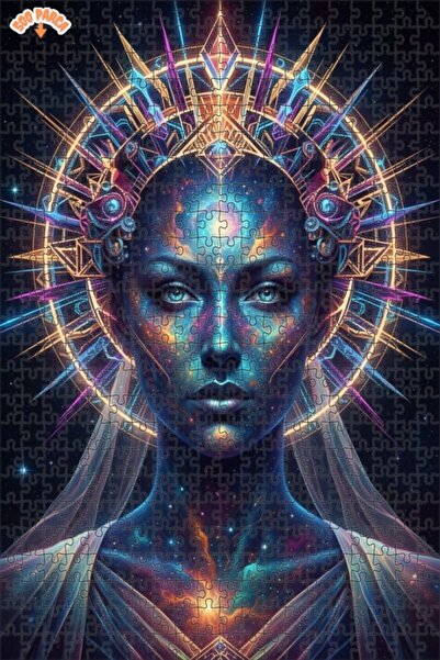 Esranın Dünyası Galactic Cosmos Woman Oil Painting Look Double Layer Framed W...