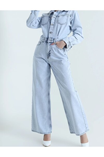 diğer588 Kar Yıkama Cepli Düğmeli Kadın Kot Tulum