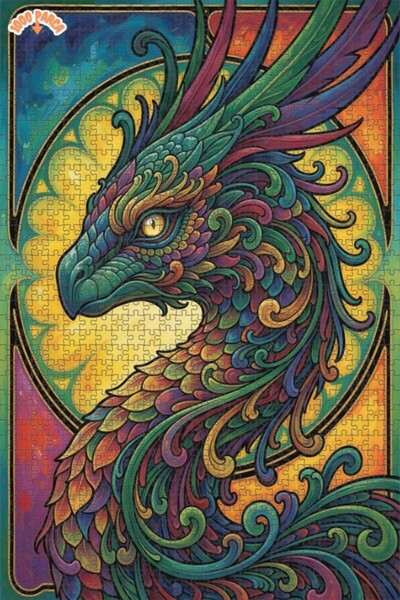 Esranın Dünyası Fairy Tale Dragon Oil Painting Look Double Layer Framed Woode...