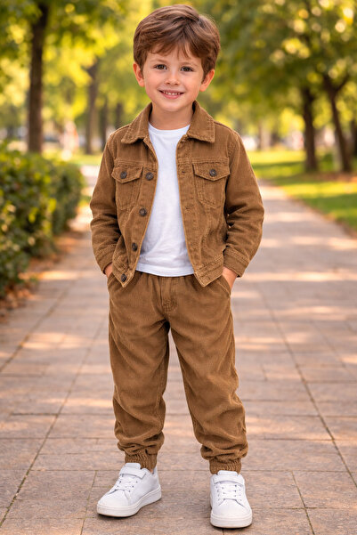 Yalçınoğlu Kids Boy's Velvet Jacketed 3-Piece Set (Jacket + T-Shirt + Pants) ...