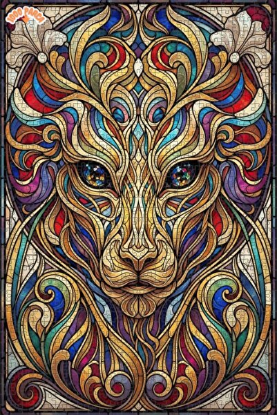 Esranın Dünyası Lion Stained Glass Art Looking Wood Puzzle with Double-Layer ...