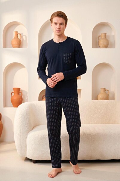 Serena Men's 100% Cotton long-sleeved pajamas - with buttons and Functional P...