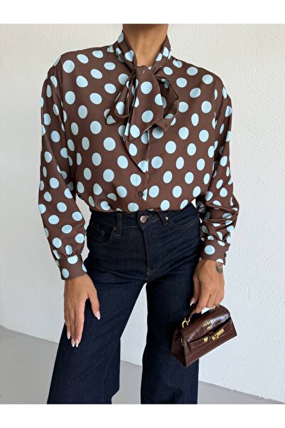 Foola Moda İpek Puantiyeli Fular Detaylı Gömlek