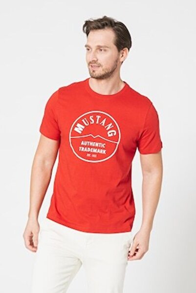 Mustang Tricou cu imprimeu cu logo și guler rotund