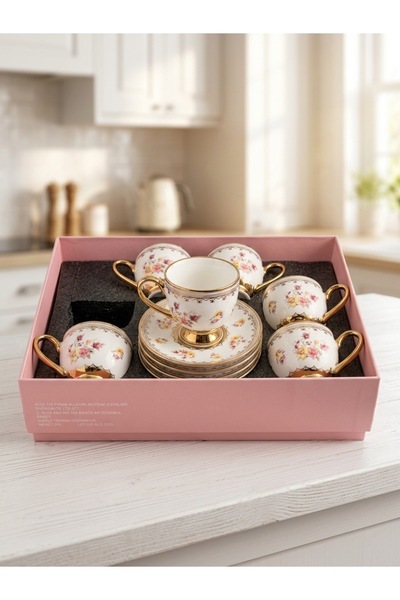 humazeyy 6’lı peony porselen kahve fincan seti