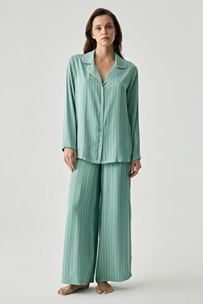 Penyemood Viscose Satin Textured Striped Pajama Set