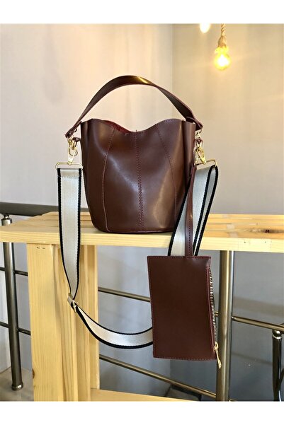 Gözde Tasarım Butik Women's Burgundy Color Cylinder-Shaped Faux Leather E Lea...