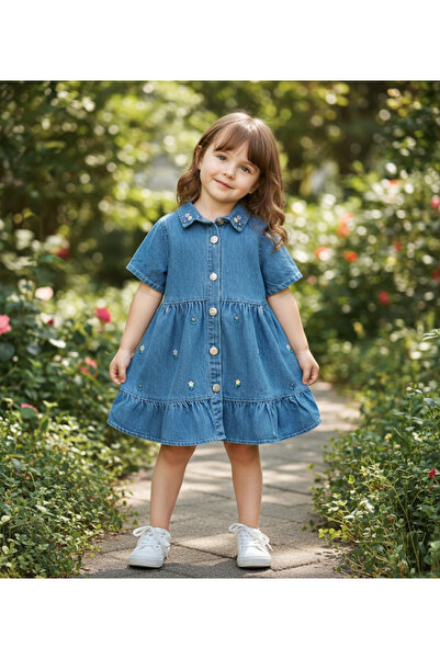 Aymini kids فستان أنيق مطرز بالزهور للفتيات